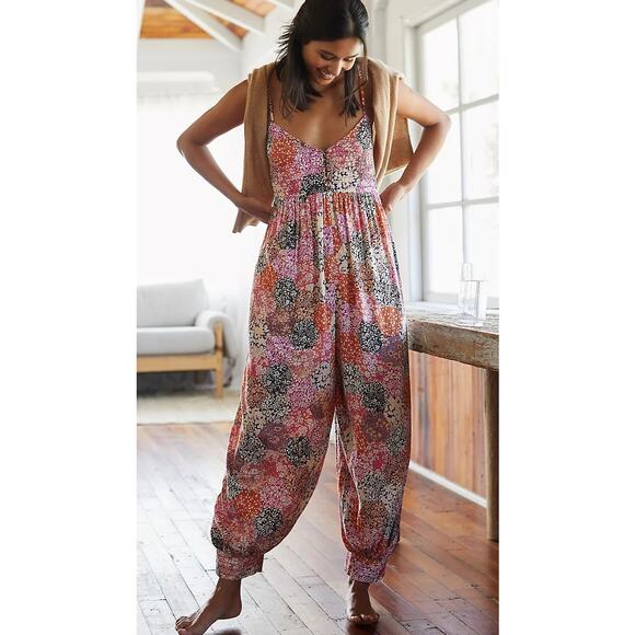 By Anthropologie Lounge Around Multicolor Print Jumpsuit   Size: L - Picture 1 of 6